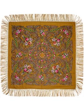 Платок с павловопосадским узором желтый 120х120