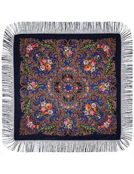 Платок с павловопосадским узором лиловый 120х120