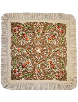 Платок с павловопосадским узором 9021 сливочный 120х120