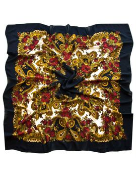 Платок шерстяной Tranini 0326 русский узор черный