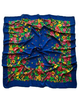 Платок шерстяной Tranini 0402 русский узор синий