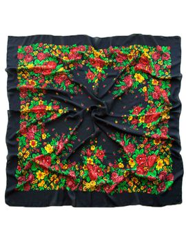Платок шерстяной Tranini 0403 русский узор черный