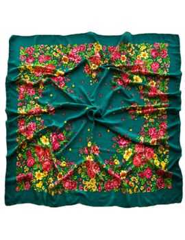 Платок шерстяной Tranini 0404 русский узор зеленый