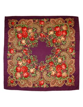 Платок с павловопосадским узором 90х90 фиолетовый