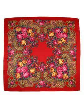 Платок 9023 с павловопосадским узором 90х90 красный