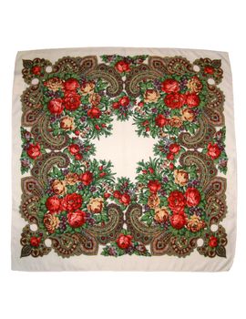 Платок 9025 с павловопосадским узором 90х90 белый
