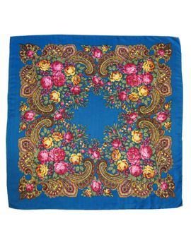 Платок 9027 с павловопосадским узором 90х90 бирюзовый