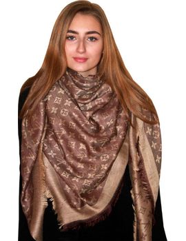 Платок брендовый шерстяной  коричнево-бежевый, 1134