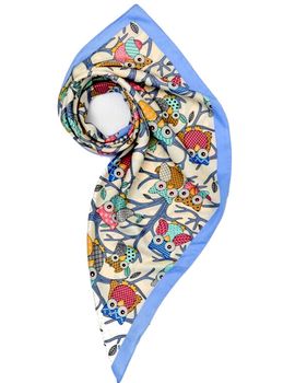Платок женский шёлковый бело-голубой M0004