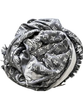 Платок брендовый шерстяной  серо-белый 11401