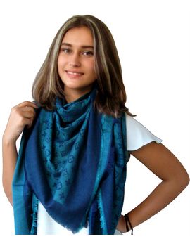 Платок брендовый шерстяной сине-бирюзовый 1114