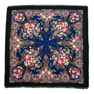 Платок шерстяной Tranini 0351 русский узор синий