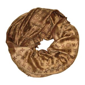 Платок брендовый шерстяной  коричнево-бежевый, 1134