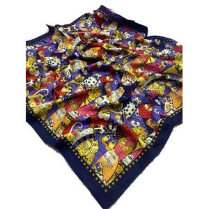 Платок женский шёлковый  кошки с  черной каймой 090421