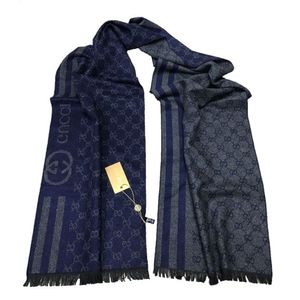 Шарф мужской Gucci 150112 синий с серым