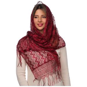 Шарф кружевной в церковь  бордовый 060405