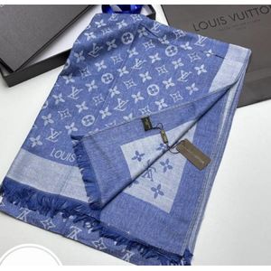 Палантин брендовый шерстяной 241032 синий с белым