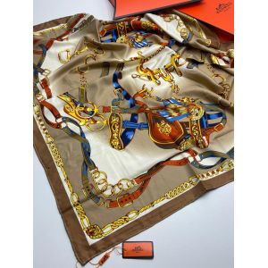 Шелковый платок HERMES бежевый 2609222