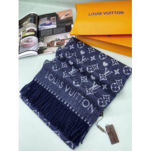 Палантин брендовый LV из шерсти и вискозы синий 140921