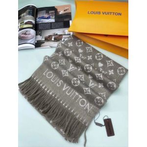 Палантин брендовый  LV из шерсти и вискозы коричневый 140922