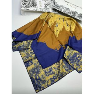 Женский платок шёлковый Dior желтый с синим  30102501