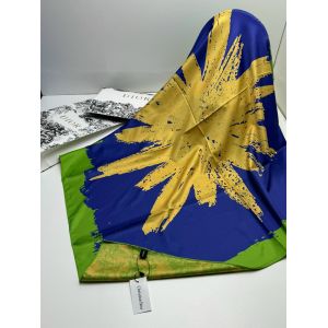 Женский платок шёлковый Dior желтый с синим  30102501