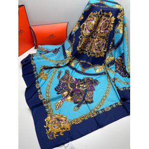 Шелковый платок женский HERMES голубой 05022407