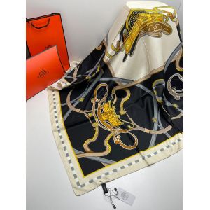 Шелковый платок женский HERMES черный с белым 05022411