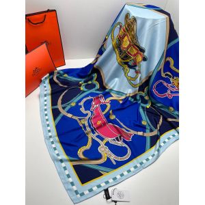 Шелковый платок женский HERMES синий 05022403