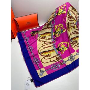 Шелковый платок HERMES розовый синий 04082519