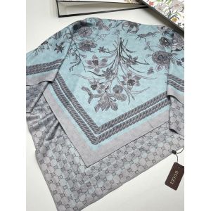 Шелковый женский платок Gucci  голубой  11092307