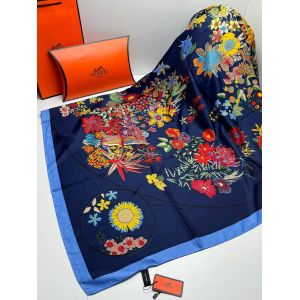 Шелковый платок HERMES синий 04082000