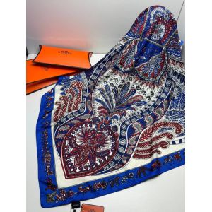 Шелковый платок HERMES синий белый 04082522