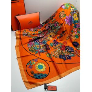 Шелковый платок HERMES оранжевый 04082002