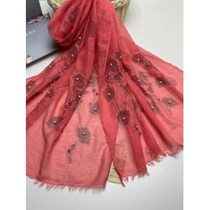 Палантин женский  шелк и  вискоза красный15022334