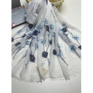 Палантин женский  шелк и  вискоза белый 15022331