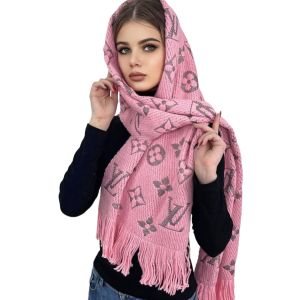 Шарф палантин брендовый LV из шерсти и шелка розовый 311027