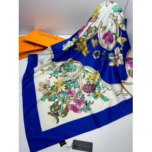 Шелковый платок HERMES синий с белым 04082001