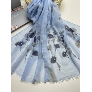 Палантин женский  шелк и  вискоза голубой15022333