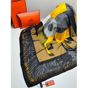 Шелковый платок HERMES черный с желтым 04082003