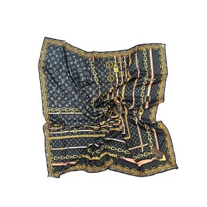 Платок брендовый шёлковый темно серый 050807