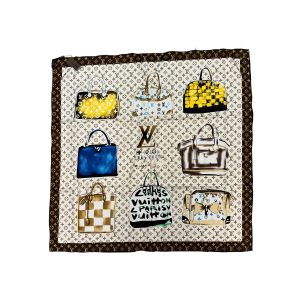 Платок брендовый шёлковый белый с коричневым 2511202500