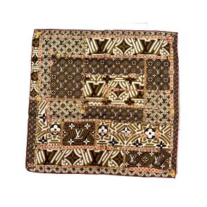 Платок брендовый шёлковый белый с коричневым 2511202501