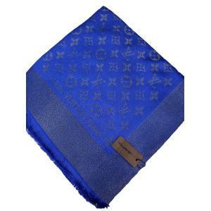 Платок брендовый шерстяной синий с серебром  06112503