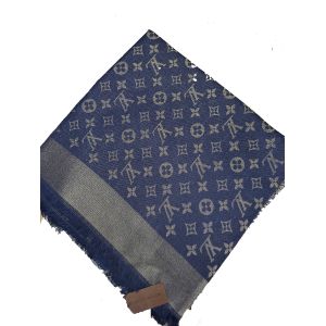 Платок брендовый шерстяной темный синий с серебром 06112504