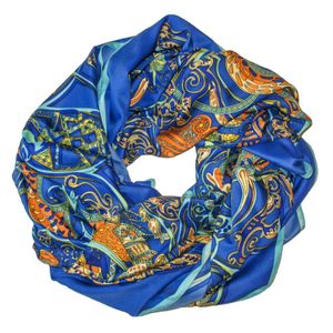 Шелковый платок HERMES синий 5112