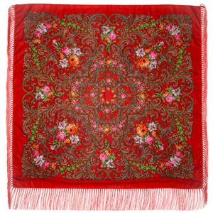 Платок с павловопосадским узором /в ассортименте красный 140х140