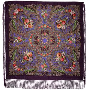 Платок с павловопасадским узором фиолетовый 0900