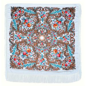 Платок с павловопосадским узором /в ассортименте белый 140х140
