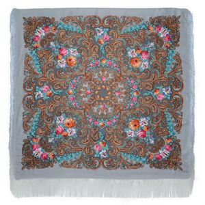 Платок с павловопосадским узором / в ассортименте серый 140х140